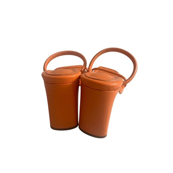 SCHUTZ Orange Leather Double Strap Sandals Heels Size 7.5 - Picture 11 of 11